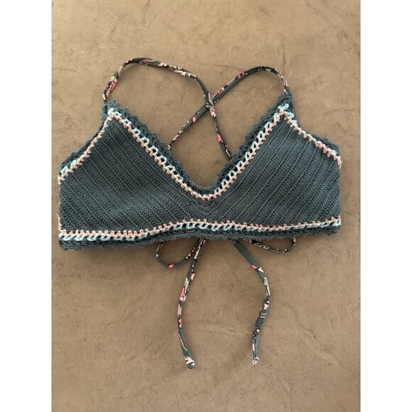Xhilaration Other - Xhilaration Crochet Bikini Top M Green Multicolor Trim Bralette Style